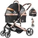 EchoSmile 4 in 1 Pet Stroller for Small to Medium Dogs,One-Touch Folding Lightweight Cat&Dog Stroller,All-Terrain 4 Wheel Puppy Stroller with Pet Carrier Car Seat,45 lbs Capacity