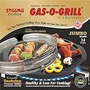 GAS O GRILL GAS GRILL Regd.TM with GLASS LID JUMBO FULL ALUMINIUM CAST STOVE TOP GRILL BY STEEMO BBQ BARBEQUE 14 INCHES BLACK FULL NON STICK COATED