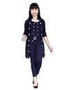 Hainah Girl's Jumpsuit Navy Blue Bafi Dress with Shrug/Coat Top and Trouser Cotton Blend 3/4 Sleeve
