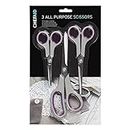 Chef Aid Scissors, Set of 3 Stainless Steel Bladed Scissors, Soft Grip, Versatile Set to be used in and around the Household, Office, School, College, University, Workplace, Grey Handle