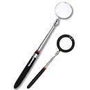 2 PCS Telescoping Inspection Circular Mirror with 2 LED Light Mirror and Mirror on a Stick and Extendable Mechanic Tool for Automotive,50mm Flexible Circular Mirror 360 Swivel for Extra Viewing
