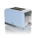 Swan ST19010BLN Retro 2-Slice Toaster with Defost/Reheat/Cancle Functions, Cord Storage, 815W, Retro Blue