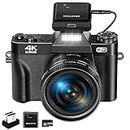 Digitalkamera für Fotografie VJIANGER 4K 48MP Vlogging-Kamera für YouTube mit WLAN, 180-Grad-Klappbildschirm, 16-facher Digitalzoom, 52 mm Weitwinkel & Makroobjektiv, 2 Batterien, 32 GB TF-Karte (W02
