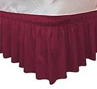Elastic Ruffle Bed Skirt Easy Warp Around King/Queen Size, Bed Skirt Pins Included by CT Discount Store (King/Queen, Burgundy)