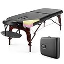 Giantex Portable Massage Table 84 Inch, Folding Lash Bed with Premium Foam & Beech Wood Legs, Professional Spa Salon Bed with Face Cradle & Carrying Case for Beauty Tattoo Eyelash, Hold up to 1000 LBS