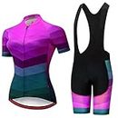 SUDUSUDO Women's Cycling Clothing Set Road Bike Shirts Short Sleeve Breathable Cycling Jersey with 20D Padded Bib Shorts,Medium