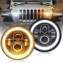 DVISUV 7inch Led Headlights Halo - 2PCS Round Headlight with DRL High/Low Beam - LED Headlamp Offroad Light Angle Eyes Compatible with Jeep Wrangler JK TJ LJ Motorcycle(H4 H13 Adapter Included)