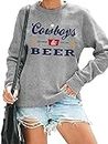 Cowboys & Beer Sweatshirt Women Country Music Shirt Funny Drinking Pullover Top Casual Crew Neck Long Sleeve Rodeo Tee, Light Grey, XX-Large