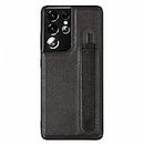 Funda Protectora de Cuero PU Compatible con Samsung Galaxy S21 Ultra 5G Funda con S Pen Holder, S21 Ultra G9980 G998D G998U S-Pen Socket Slot Phone Case (Negro)