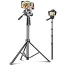 Aureday 67” Phone Tripod, Detachable and Extendable Selfie Stick Tripod for iPhone/Android Smartphone/Camera/GoPro, Portable Cell Phone Tripod with 360-Degree Rotatable Pan Head