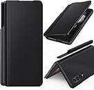 Midkart Magnetic Leather Flip Cover with Pen Holder Compatible for Samsung Galaxy Z Fold 3 Case with Full Body and Hinge Protection, Black