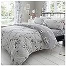 GC GAVENO CAVAILIA King Size Duvet Cover With Pillow Cases | Polycotton Quilt Bed Set | Flower Bedding Set King Size| Grey
