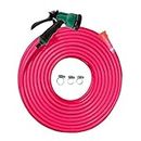 Cinagro 20 Meter Heavy Duty PVC Garden Hose Pipe with 8 Mode Spray Gun, Tap Adapter & 3 Clamps, Lightweight, Durable & Flexible, Water Pipe for Garden, Garden Pipe for Home (65.6 feet, 1/2 inch, Pink)