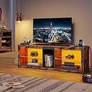 Bestier TV Stand Cabinet with Power Outlets 140CM Modern TV Unit with Glass Shelf RGB LED Lighted for 65" TVs TV Entertainment Unit with Ambient Lights for Living Room Bedroom