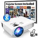 2024 Projector with 100" Projector Screen, Mini Projector Bluetooth, Latest 1080P Full HD Outdoor Movie Projector, Compatible with TV Stick, Video Games, HDMI, USB, Smartphone