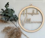 Door Sign Decoration Shield Wreath Window Loop Wood Herzlich Willkommen 9 1/8in