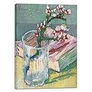 Wieco Art Canvas Prints of Blossoming Almond Branch in a Glass with a Book by Vincent Van Gogh Canvas Wall Art for Home Decor and Wall Decor Post-impressionism Pictures Artwork