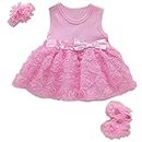 Niyage Baby Girls Clothes Floral Dress Headband Shoes 3 Pcs Set Flowers Party Outfit Pink 6-9 Months