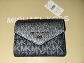 Michael Kors Jet Set Charm Envelope Trifold Wallet Black Multi Sig Logo $98