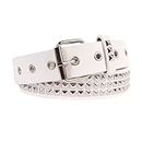 Jiusely White Punk Studded Belt, PU Leather Vintage Punk Rock Costume Accessories,Women and Men Gothic Clothing Accessories,Grommet Belt 115CM