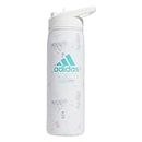 adidas 600 Ml (20 Oz) Straw Top Metal Water Bottle, Hot/Cold Double-Walled Insulated 18/8 Stainless Steel, Icon Brand Love White/White/Flash Aqua Blue, One Size