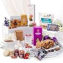 Hattie's Gifts Luxury Food Hamper | Afternoon Tea Hamper, Hampers & Gourmet Gifts, Birthday Hampers for Women - 12 Gourmet Snacks for Adults with Tea, Cake, Fudge, Macarons, Popcorn & More