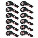 12pcs Golf Iron Putter Head Covers Headcover Set Black & Red Fit All Brands Callaway, Ping, Taylormade, Cobra Etc.