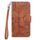 Aisenth iPhone 7 Plus/8 Plus Flip Case, The Tree of Life Embossed PU Leather Wallet Phone Folio Case Magnetic shockproof Protective Cover with Stand function, Card Slots + 1 pcs Wrist Strap (Brown)