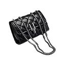 MOMISY Sling Bag with Long Chain Strap for Women Shoulder Diamond Pattern Handbags Young Ladies-Black Large