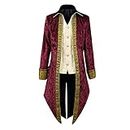 VOREING Mens Medieval Steampunk Tailcoat Prince Victorian Jacket Frock Coat (Red, XX-Large)