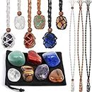 Crystals Necklace Holders and Healing Stones Set, 6Pcs Adjustable Crystal Cage with 7 Chakra Crystals and Healing Stones for Yoga, Meditation, Jewelry Gift and Home Decor