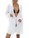 Bsubseach Chiffon Bathing Suit Cover Ups for Women Sheer Swimsuit Coverup Long Sleeve Beachwear White