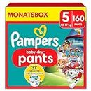 Pampers Windeln Paw Patrol Pants Größe 5 (12-17kg) Baby-Dry, Junior mit Stop- und Schutz Täschchen, MONATSBOX, 160 Höschenwindeln