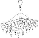 Stainless Steel Sock Drying Rack with 36 Clips, Swivel Hook Wind-Proof Clothes Hanger Rack for Sock, Bras, Underwear, Laundry Accessories