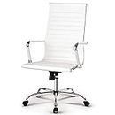 Eames Replica High Back Office Chairs PU Leather Executive Work Computer Seat Tilt 360 Degrees Rotation (White)