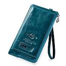 2022 Men Wallet Clutch Genuine Leather Wallet Male Organizer Cell Phone Clutch Bag Long Coin Purse Free Engrave Blue, Blue, Unlocked for All Carriers