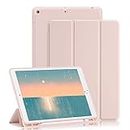 GHINL iPad 9th/8th/7th Generation Case (2021/2020/2019) iPad 10.2-Inch Case with Pencil Holder [Sleep/Wake] Slim Soft TPU Back Smart Magnetic Stand Protective Cover Cases (Light Pink)