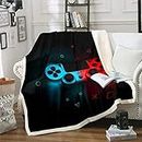 Teen Gaming Throw Blanket Gamer Gift for Boys Bed Blanket Kids Girls Young Man Video Games Sherpa Blanket Chic Abstract Gamepad Fleece Blanket Black Red Blue Luxury Soft Microfiber Lightweight 50"x60"