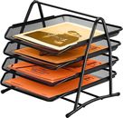 Black Mesh Desk Organizer Set - 4 Trays, Paper Letter Tray, Office Supplies 
