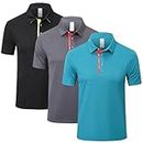 ZENGVEE 3 Pack Men's Polo Shirts Short Sleeve Quick Dry Breathable Golf Polo Shirt for Men Adult UK Outdoor Sport Casual Work Golf Tennis Tops Classic Polo Collared T-Shirts（0509-Black Grey Green-XL）