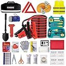Car Roadside Emergency Assistance Kit with Jumper Cable,Auto Travel Safety Tool Bag for Men Women Teen Girl, Truck Automotive Vehicle Off Road Side Automobile Kit with Car Repair Tool First Aid Kit