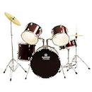 Kadence Acoustic Beginners Drum Kit (5 Piece Complete) Full -Size Drumset with Cymbals (Wine Red)