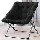 OAKHAM Comfy Saucer Chair, Folding Faux Fur Lounge Chair for Bedroom and Living Room, Flexible Seating for Kids Teens Adults, X-Large (Faux Fur-Black)
