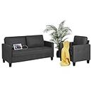 GRACFORCE Modern Living Room Furniture Sets 2 Piece, Mid Century Loveseat Sofa Sets Accent Arm Chair for Living Room w/ 2 USB, 2-Seater Small Couches for Small Spaces, Bedroom, Apartment, Dark Grey
