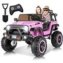 Hikole 24V Ride on Car for Kids,2 Seater Electric Truck with Remote Control, 4x100W Powerful Engine, 4WD/2WD Switchable, LED Headlight & Music Player, Battery Powered Ride on Toys for Boys Girls, Pink