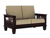 Roundhill Sheesham Wood 2 Seater Sofa for Bedroom Living Room Home Wooden Two Seat Sofa Furniture for Office & Hall - Walnut Finish