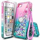 NGB iPod Touch 7 Case, iPod Touch 6/5 Case with HD Screen Protector and Ring Holder for Girls Women Kids, Glitter Liquid Soft TPU Clear Cute Case for Apple iPod Touch 7th/6th/5th Generation -Pink/Aqua