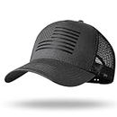 RONGJUN American Flag Trucker Hat - Snapback Hat, Baseball Cap for Men Women - Breathable Mesh Side, Adjustable Fit - for Casual Wear, Dark Gray/Black, One Size