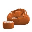 RELAX BEAN BAG'S 2XL Orange Bean Bag Cover Set with Cushion and Footrest (Without Filling) Comfortable Leatherette Bean Bag Chair for Teens Kids and Adults for Livingroom Bedroom and Gaming Room.