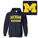 UGP Campus Apparel NCAA Front and Back Print, Team Color Hoodie, College, University, Michigan Wolverines Navy, XX-Large